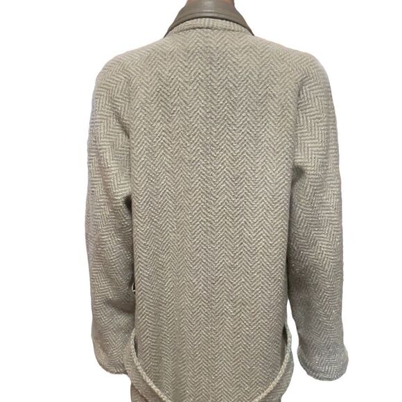 London Fog Tempo Europa Vintage Pure Wool Leather Collar Trench Coat Size 12 - Picture 7 of 15